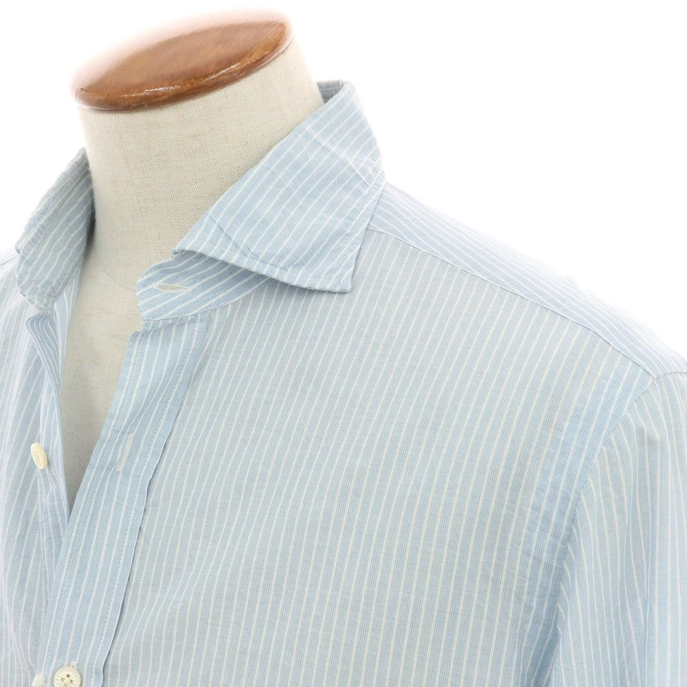 【中古】バルバ ダンディライフ BARBA DANDY LIFE コットン ストライプ ワイドカラー カジュアルシャツ ライトブルーxホワイト【 39 】【 状態ランクC 】【 メンズ 】