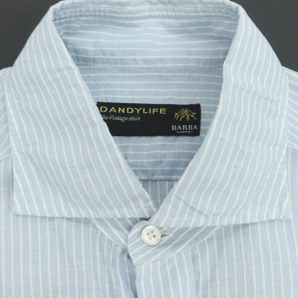 【中古】バルバ ダンディライフ BARBA DANDY LIFE コットン ストライプ ワイドカラー カジュアルシャツ ライトブルーxホワイト【 39 】【 状態ランクC 】【 メンズ 】
