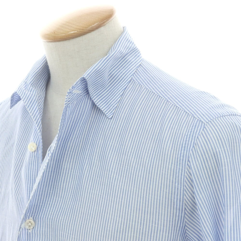 【中古】バルバ BARBA CULTO コットンリネン ストライプ セミワイド ワンピースカラー カジュアルシャツ ブルーxホワイト【 38 】【 状態ランクB 】【 メンズ 】