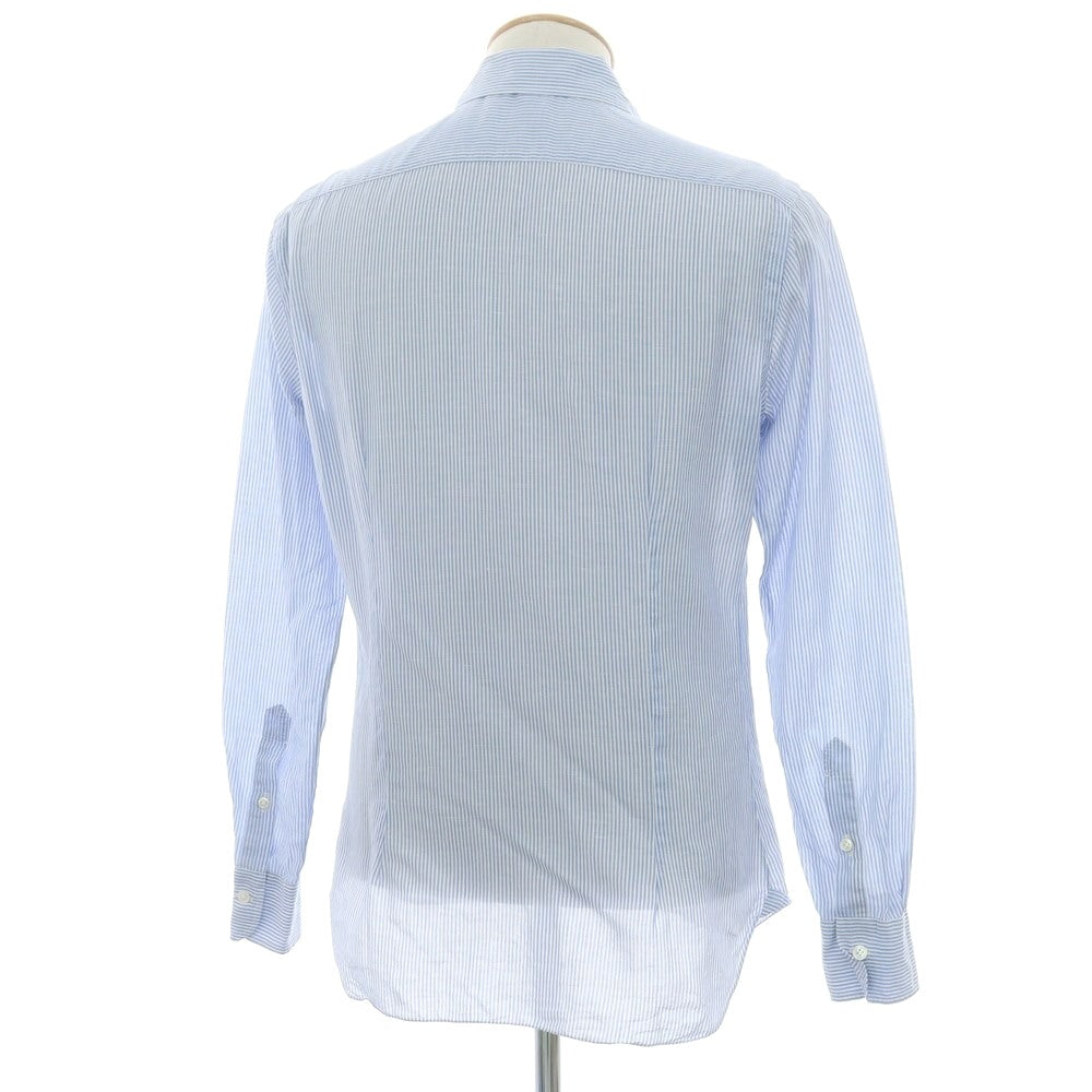 【中古】バルバ BARBA CULTO コットンリネン ストライプ セミワイド ワンピースカラー カジュアルシャツ ブルーxホワイト【 38 】【 状態ランクB 】【 メンズ 】