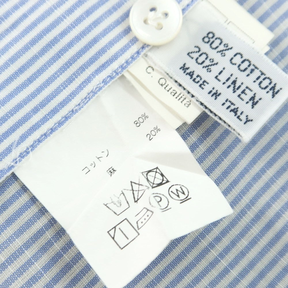 【中古】バルバ BARBA CULTO コットンリネン ストライプ セミワイド ワンピースカラー カジュアルシャツ ブルーxホワイト【 38 】【 状態ランクB 】【 メンズ 】