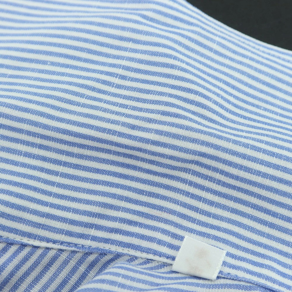 【中古】バルバ BARBA CULTO コットンリネン ストライプ セミワイド ワンピースカラー カジュアルシャツ ブルーxホワイト【 38 】【 状態ランクB 】【 メンズ 】