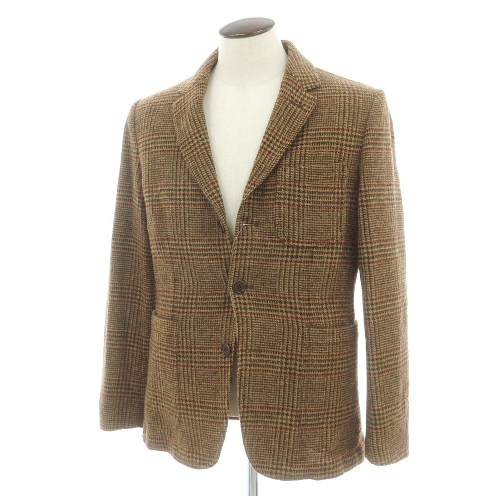 【新品】アスペジ ASPESI ツイードウール チェック テーラードジャケット ブラウンxダークブラウン×レッド【 L 】【 状態ランクN 】【 メンズ 】