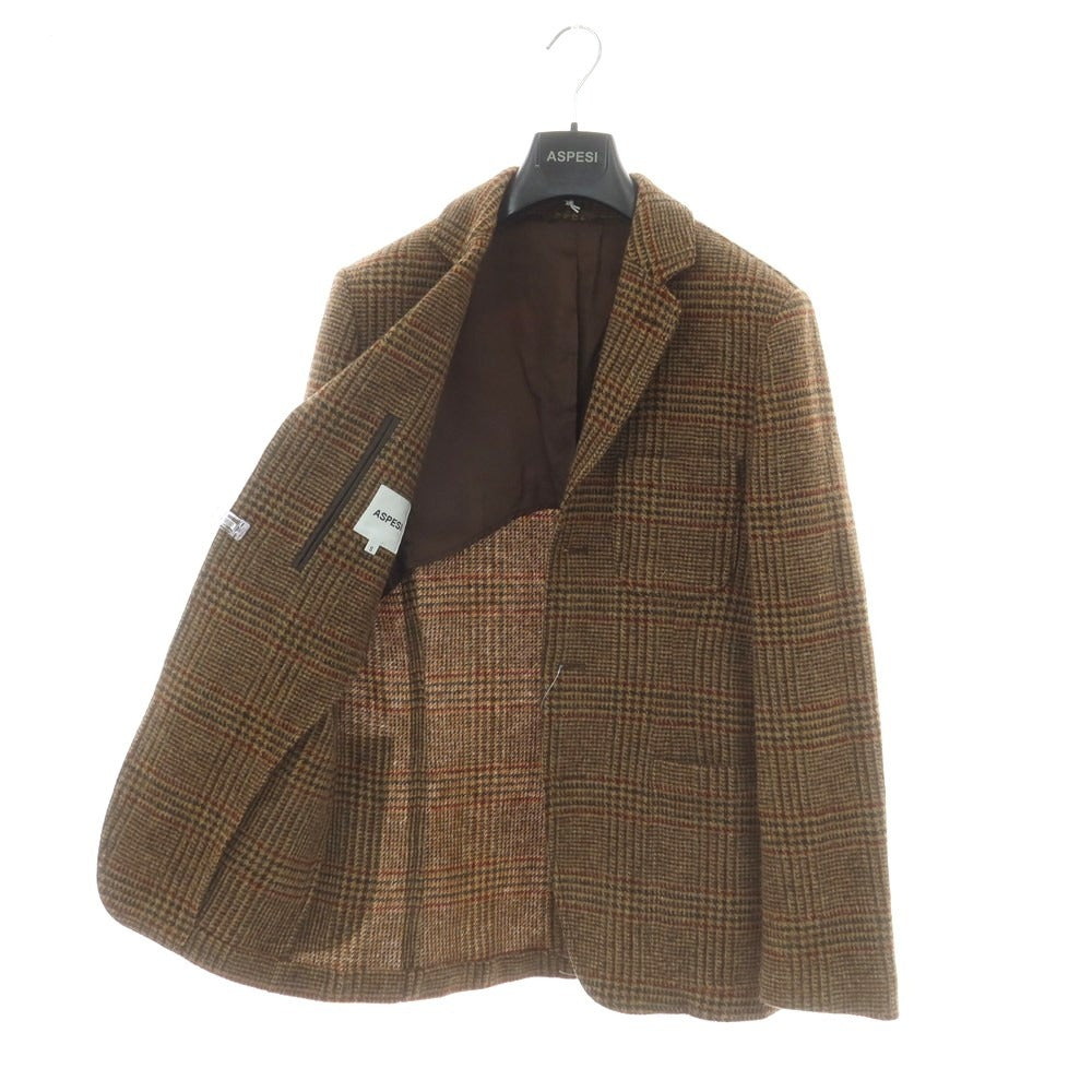 【新品】アスペジ ASPESI ツイードウール チェック テーラードジャケット ブラウンxダークブラウン×レッド【 L 】【 状態ランクN 】【 メンズ 】
