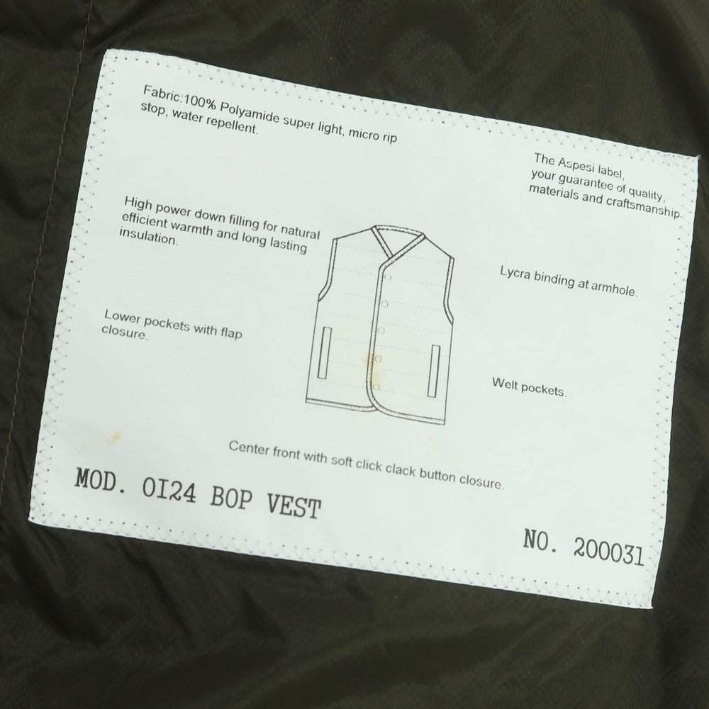 【新品アウトレット】アスペジ ASPESI ナイロン ダウンベスト オリーブ【 L 】【 状態ランクN- 】【 メンズ 】