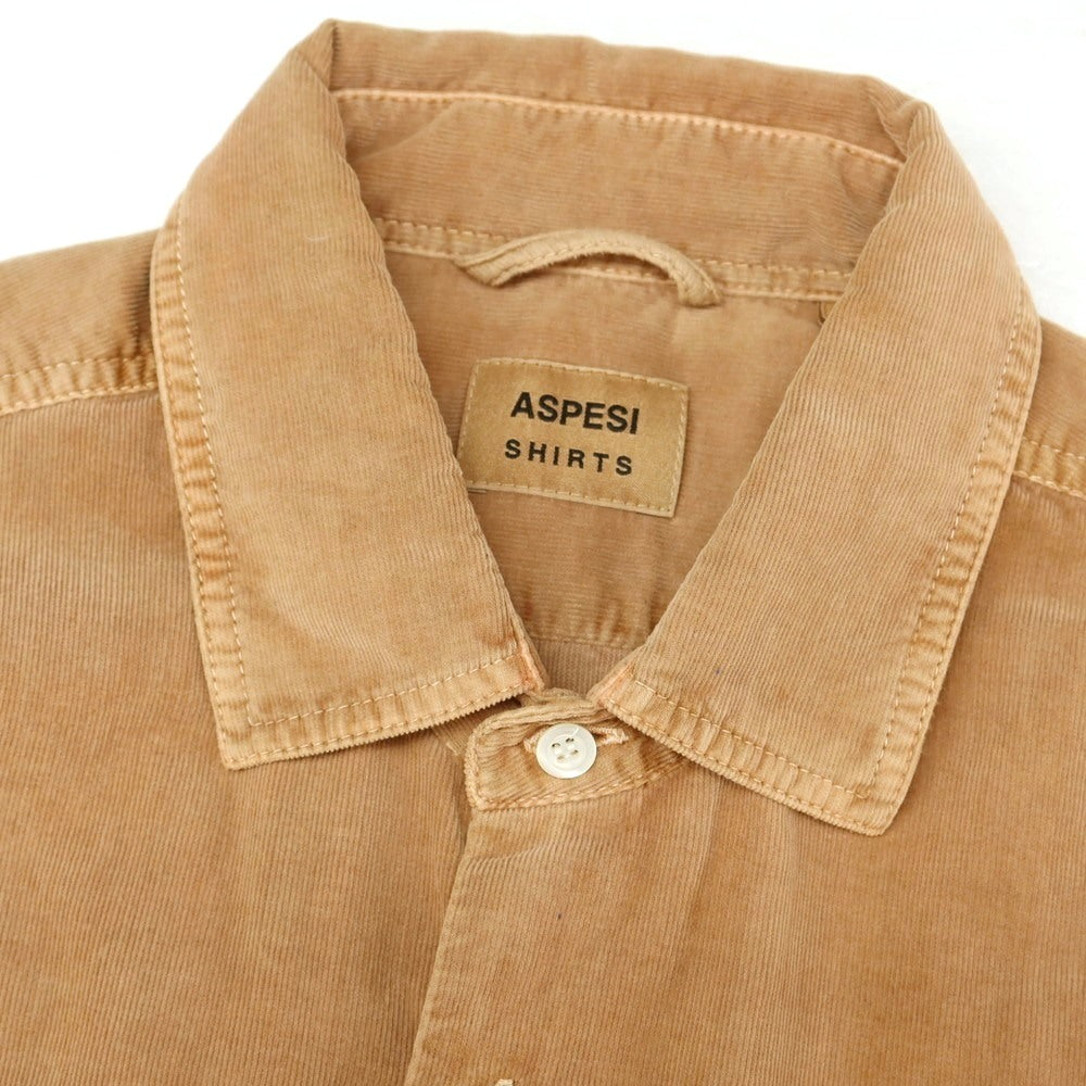 【新品】アスペジ ASPESI コットン 細畝 コーデュロイ セミワイドカラー カジュアルシャツ オレンジベージュ系【 XS 】【 状態ランクN 】【 メンズ 】