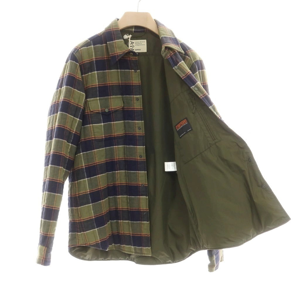 【新品】アスペジ ASPESI コットンリヨセル チェック 中綿 キルティング シャツブルゾン オリーブxネイビー【 XL 】【 状態ランクN 】【 メンズ 】