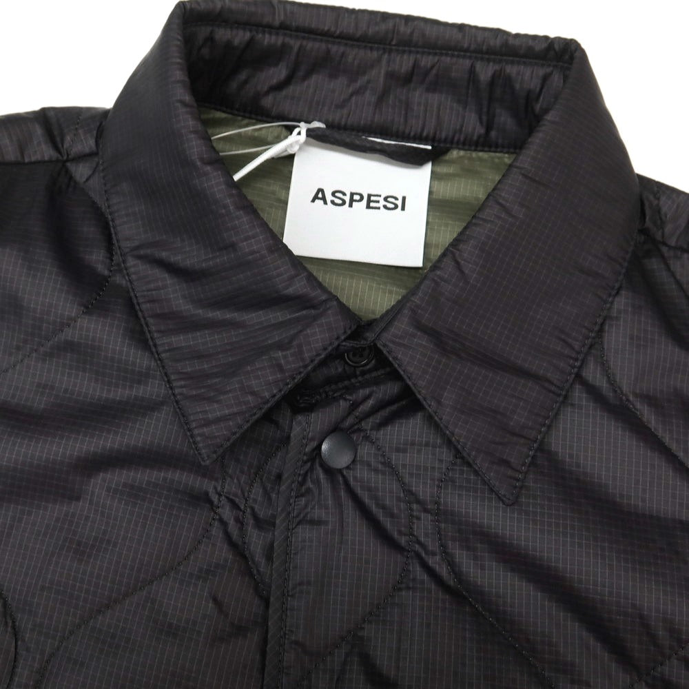 【新品】アスペジ ASPESI リップストップナイロン 中綿 キルティング シャツブルゾン ブラック【 S 】【 状態ランクN 】【 メンズ 】
