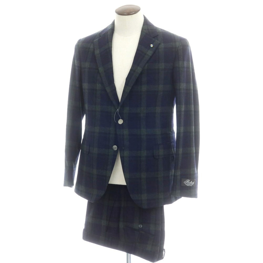 【新品】ベルベスト Belvest ウール チェック 2つボタンスーツ ネイビーxオリーブグリーン【 50 Drop7 】【 状態ランクN 】【 メンズ 】
