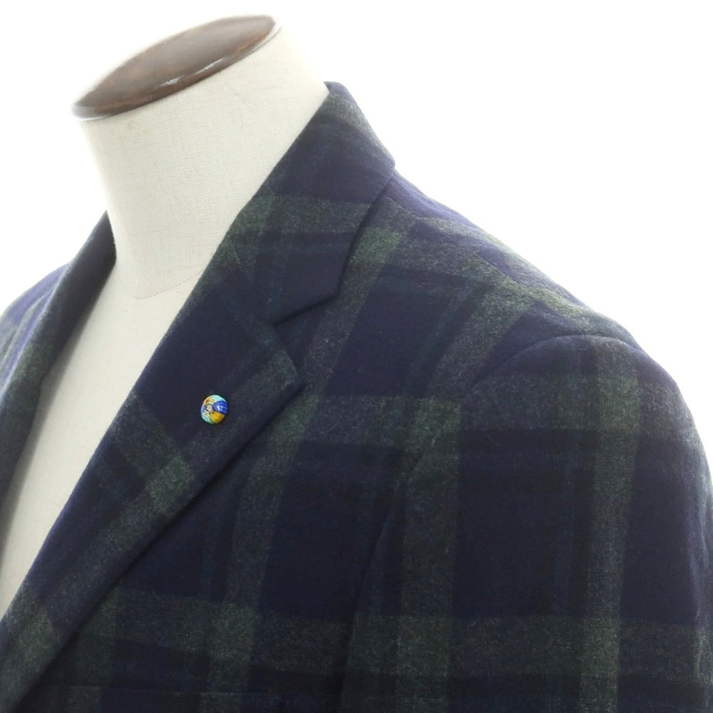 【新品】ベルベスト Belvest ウール チェック 2つボタンスーツ ネイビーxオリーブグリーン【 50 Drop7 】【 状態ランクN 】【 メンズ 】