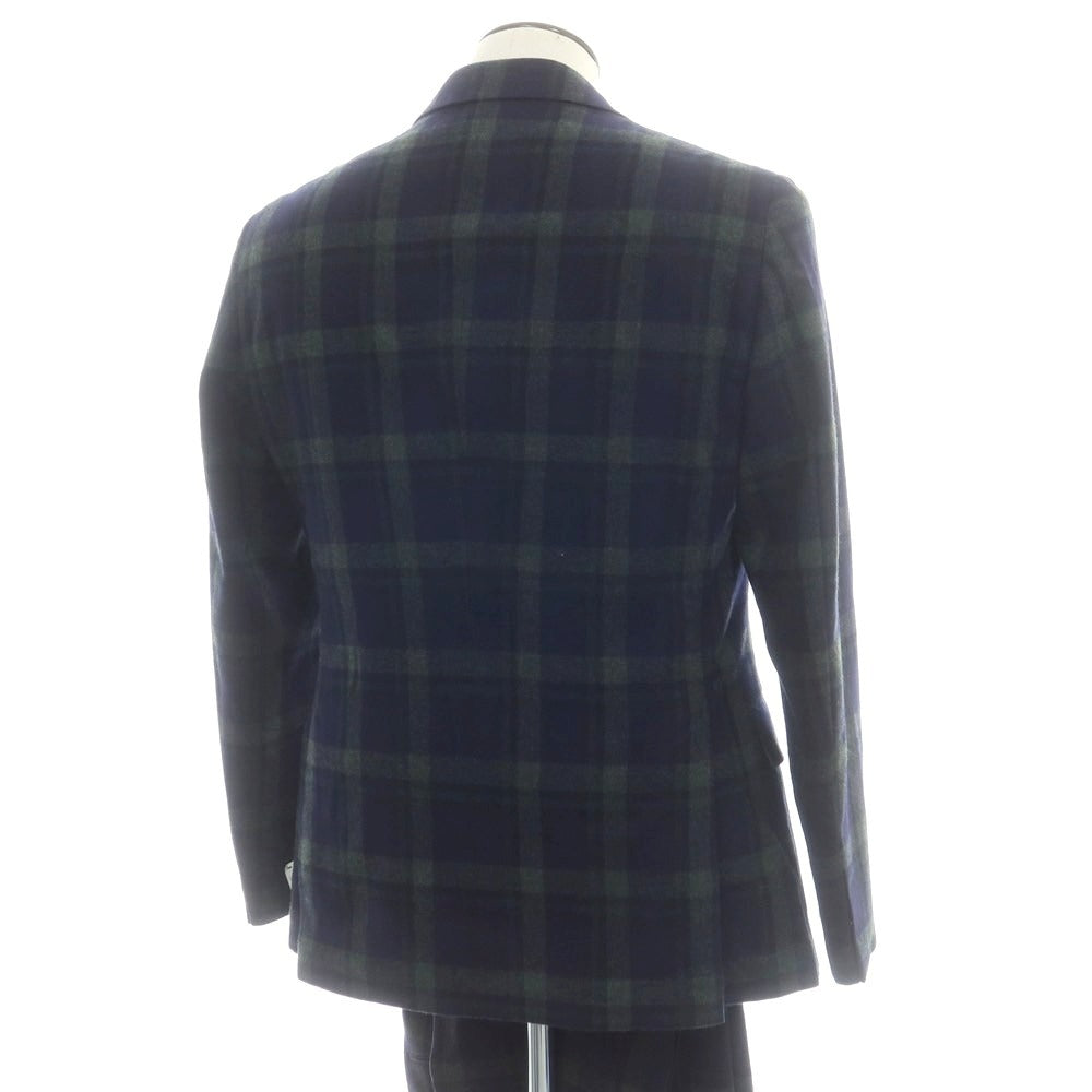 【新品】ベルベスト Belvest ウール チェック 2つボタンスーツ ネイビーxオリーブグリーン【 50 Drop7 】【 状態ランクN 】【 メンズ 】