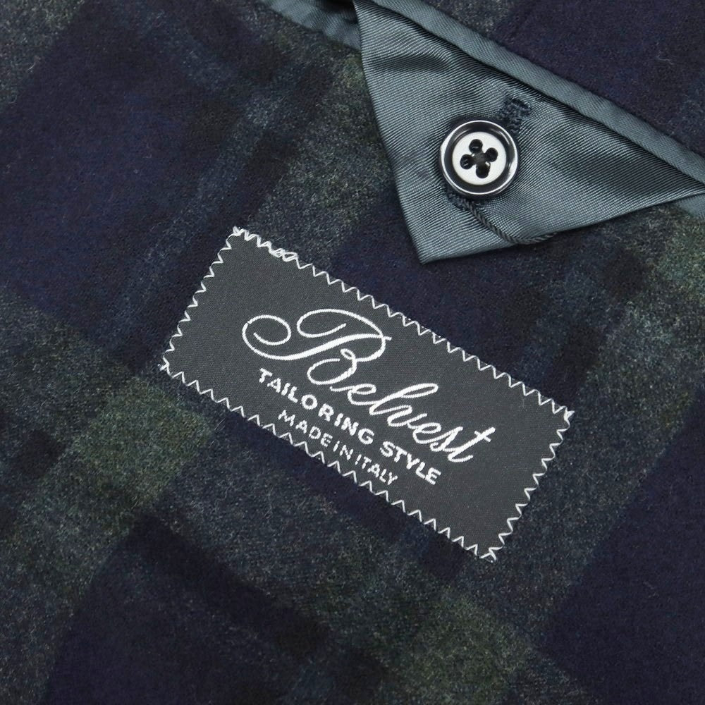 【新品】ベルベスト Belvest ウール チェック 2つボタンスーツ ネイビーxオリーブグリーン【 50 Drop7 】【 状態ランクN 】【 メンズ 】