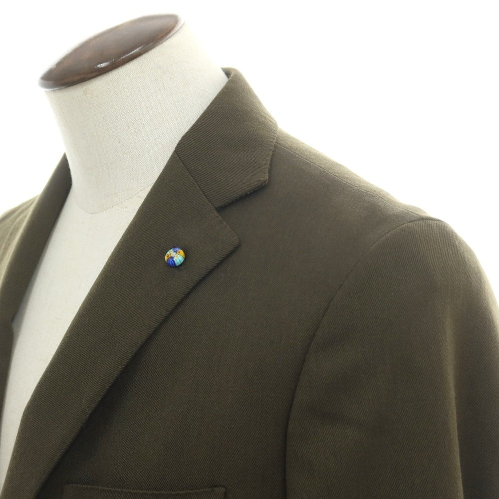 【新品】ベルベスト Belvest ツイルウールコットン 3つボタンスーツ オリーブ【 50 Drop7 】【 状態ランクN 】【 メンズ 】