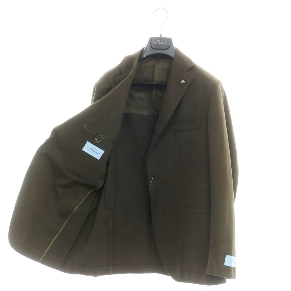 【新品】ベルベスト Belvest ツイルウールコットン 3つボタンスーツ オリーブ【 50 Drop7 】【 状態ランクN 】【 メンズ 】