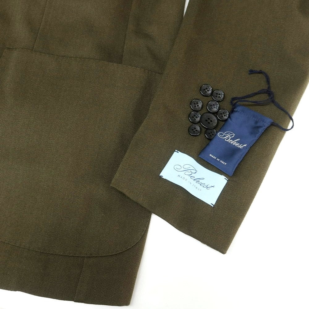 【新品】ベルベスト Belvest ツイルウールコットン 3つボタンスーツ オリーブ【 50 Drop7 】【 状態ランクN 】【 メンズ 】