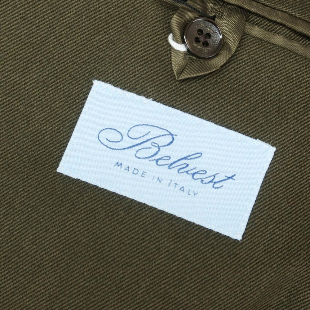 【新品】ベルベスト Belvest ツイルウールコットン 3つボタンスーツ オリーブ【 50 Drop7 】【 状態ランクN 】【 メンズ 】