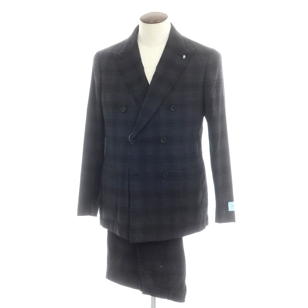 【新品】ベルベスト Belvest チェック ストレッチウール ダブルスーツ ダークグレー【 50 Drop7 】【 状態ランクN 】【 メンズ 】