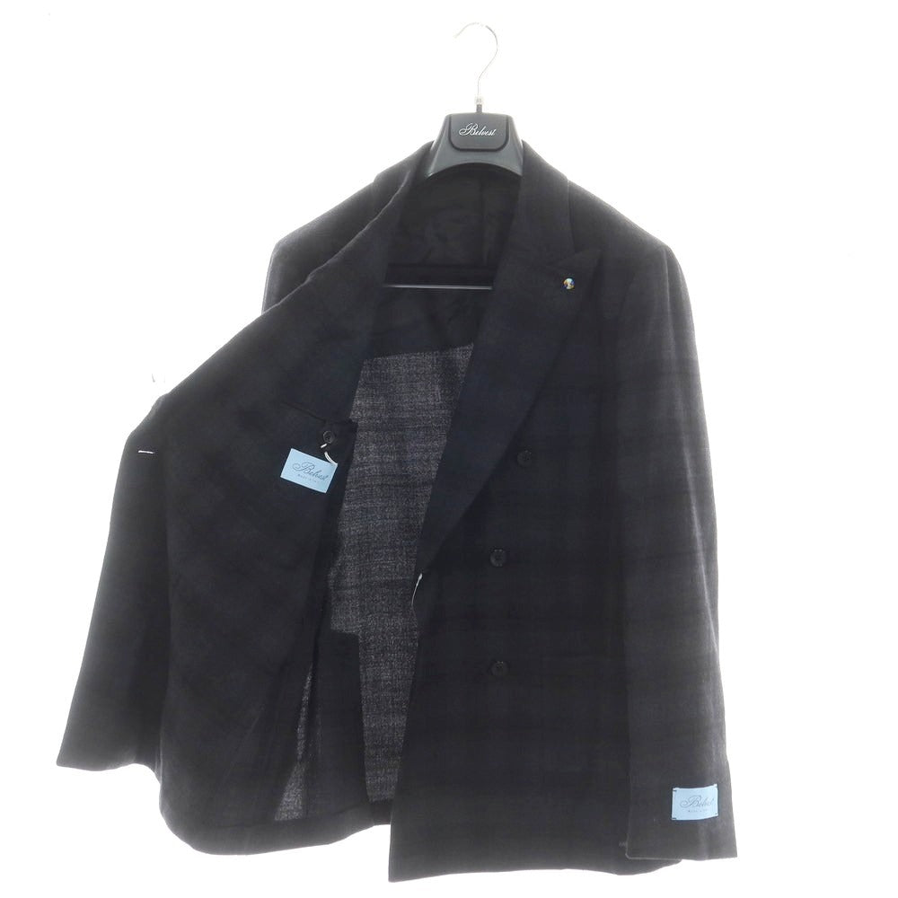【新品】ベルベスト Belvest チェック ストレッチウール ダブルスーツ ダークグレー【 50 Drop7 】【 状態ランクN 】【 メンズ 】