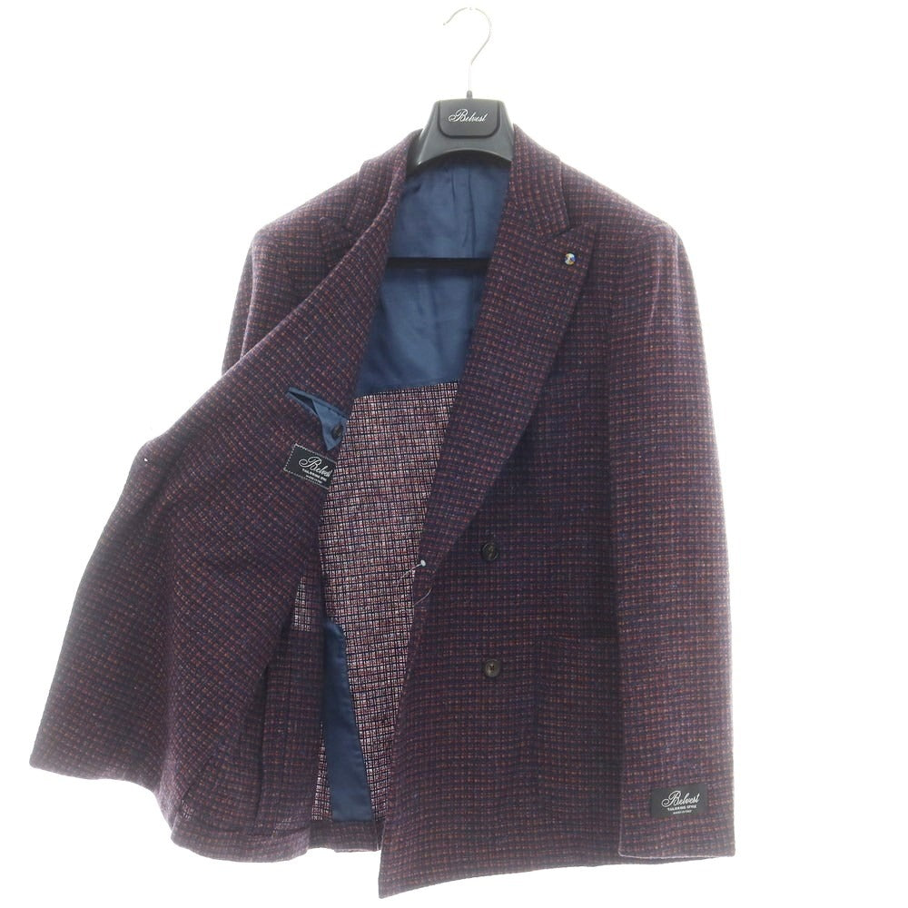 【新品】ベルベスト Belvest ウール チェック ダブル テーラードジャケット ネイビーxライトレッド【 48 Drop6 】【 状態ランクN 】【 メンズ 】
