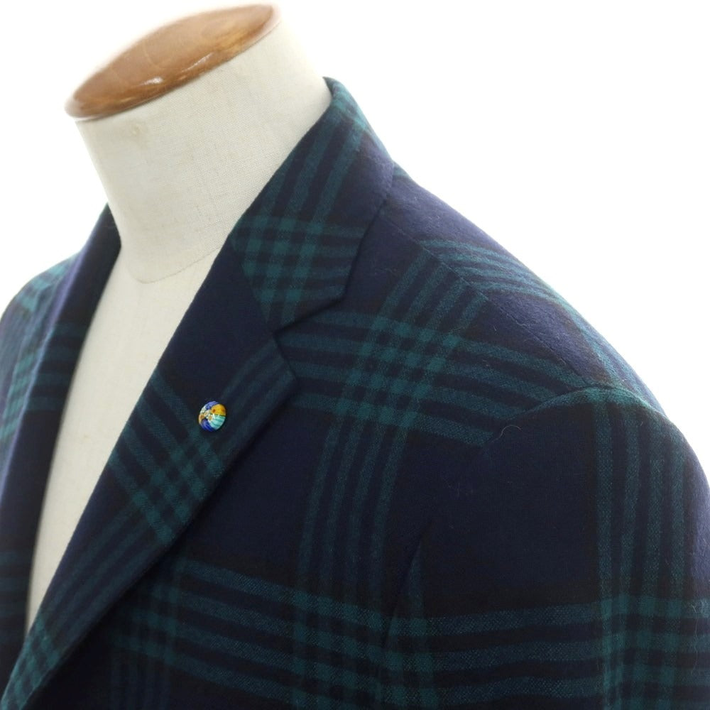 【新品】ベルベスト Belvest チェック ストレッチウール テーラードジャケット ネイビーxグリーン【 48 Drop7 】【 状態ランクN 】【 メンズ 】