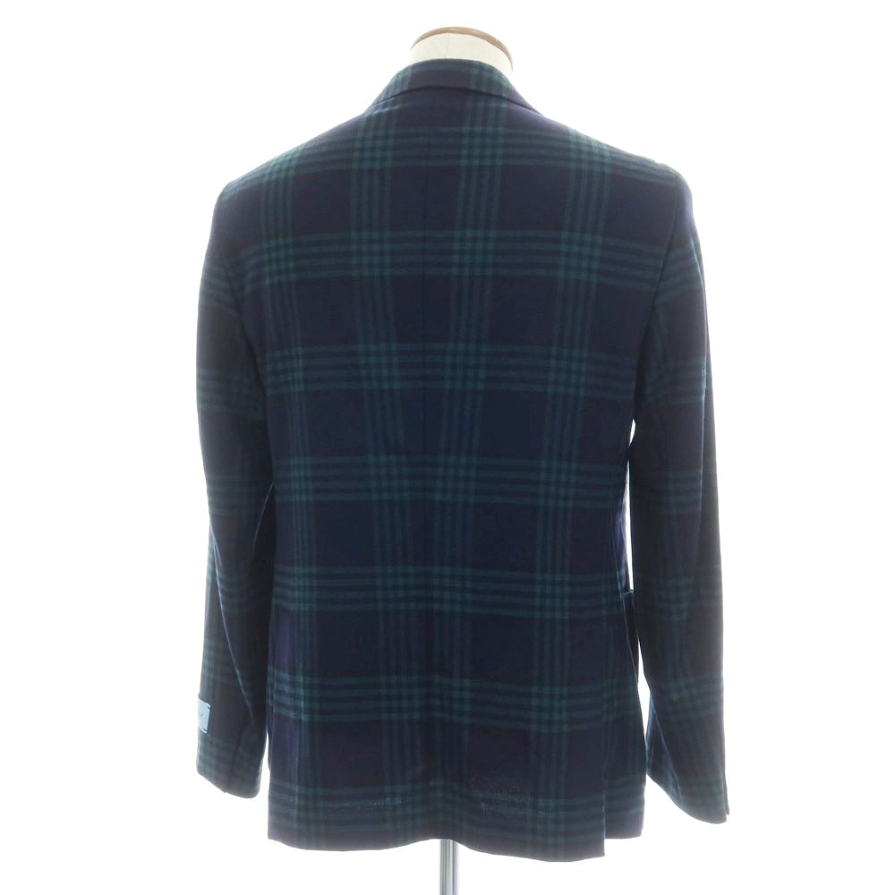 【新品】ベルベスト Belvest チェック ストレッチウール テーラードジャケット ネイビーxグリーン【 48 Drop7 】【 状態ランクN 】【 メンズ 】