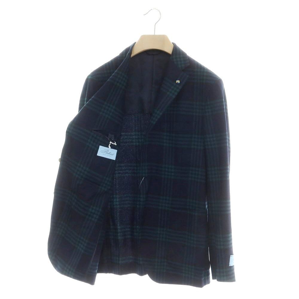 【新品】ベルベスト Belvest チェック ストレッチウール テーラードジャケット ネイビーxグリーン【 48 Drop7 】【 状態ランクN 】【 メンズ 】