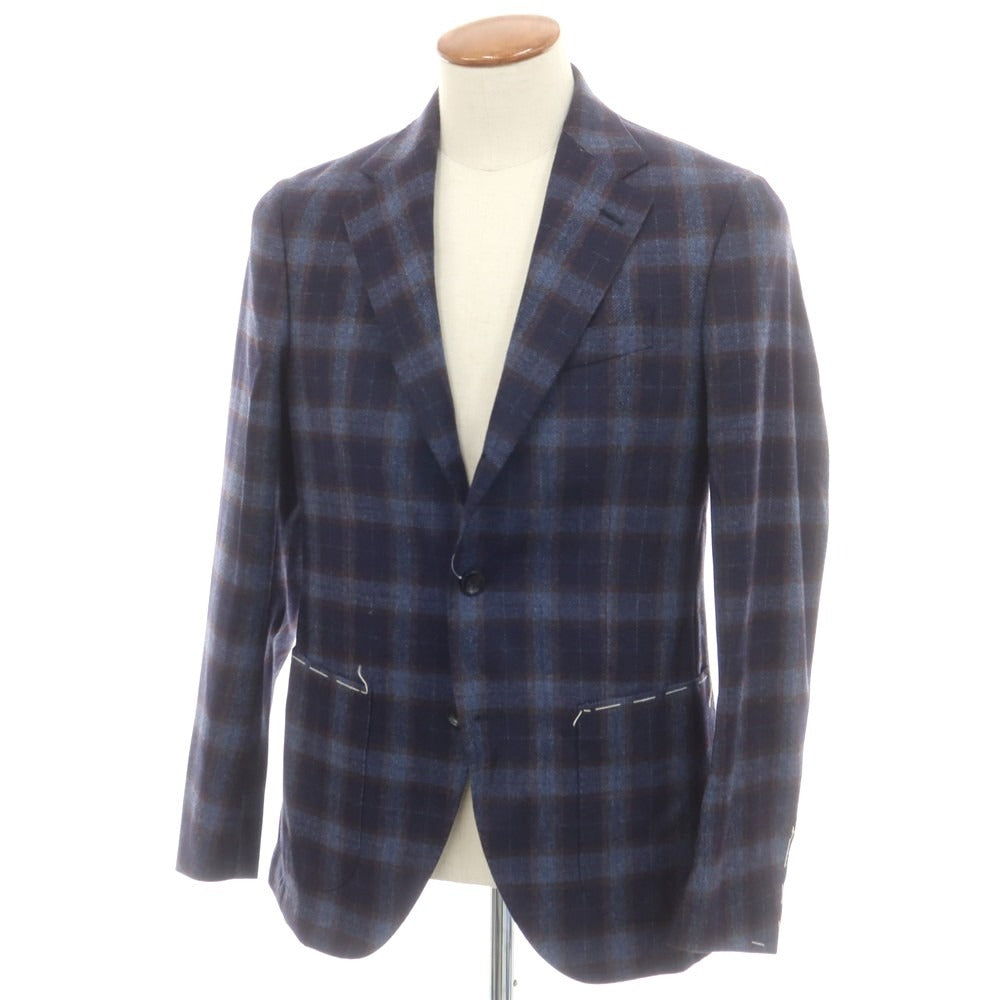 【新品】サルトリア ラトーレ SARTORIA LATORRE ウール チェック柄 テーラードジャケット ネイビーxブルー系【 48 】【 状態ランクN 】【 メンズ 】