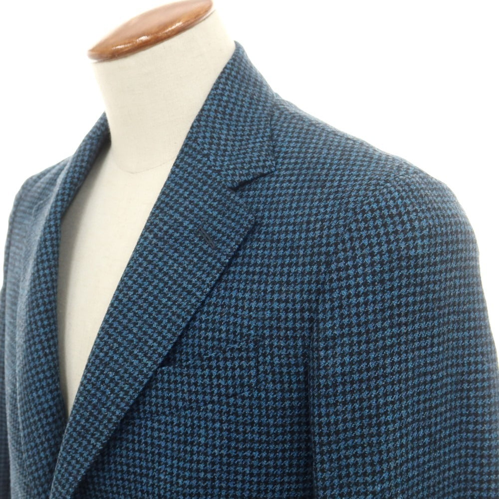 【新品】サルトリア ラトーレ SARTORIA LATORRE ウール ハウンドトゥース柄 テーラードジャケット グリーンブルーxブラック【 46 】【 状態ランクN 】【 メンズ 】