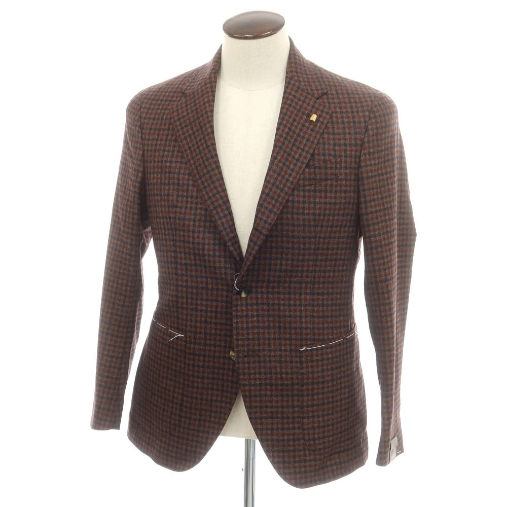 【新品】サルトリア ラトーレ SARTORIA LATORRE ウール チェック柄 テーラードジャケット ブラウンxネイビー系【 50 】【 状態ランクN 】【 メンズ 】