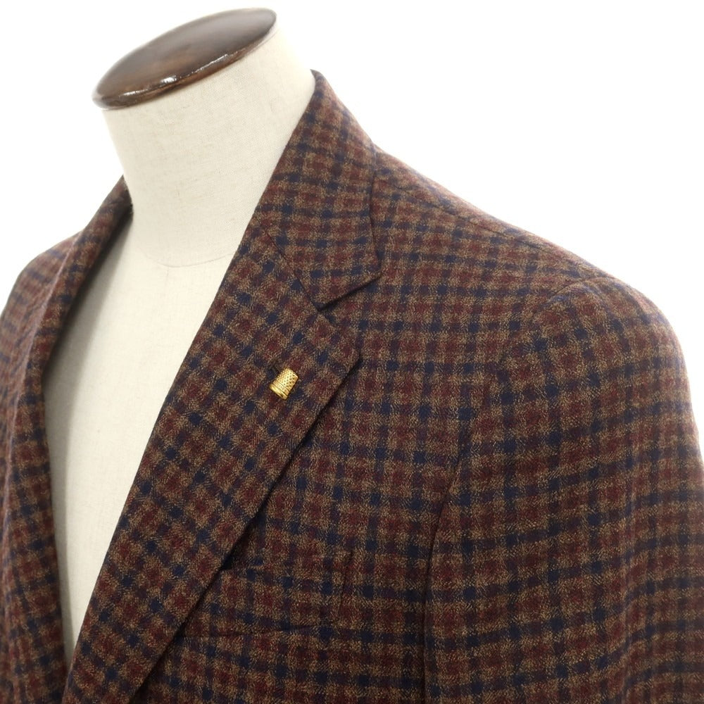 【新品】サルトリア ラトーレ SARTORIA LATORRE ウール チェック柄 テーラードジャケット ブラウンxネイビー系【 50 】【 状態ランクN 】【 メンズ 】