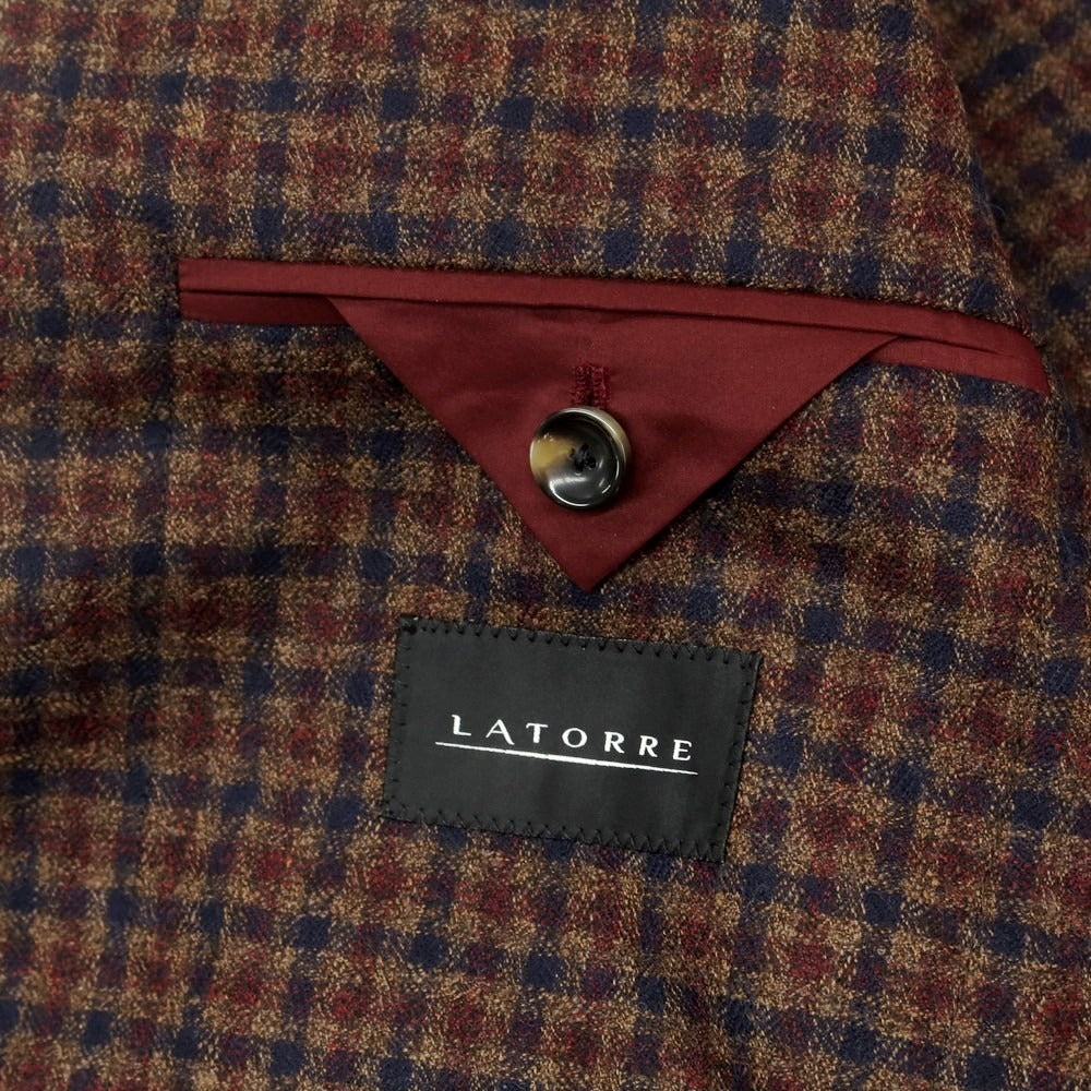 【新品】サルトリア ラトーレ SARTORIA LATORRE ウール チェック柄 テーラードジャケット ブラウンxネイビー系【 50 】【 状態ランクN 】【 メンズ 】