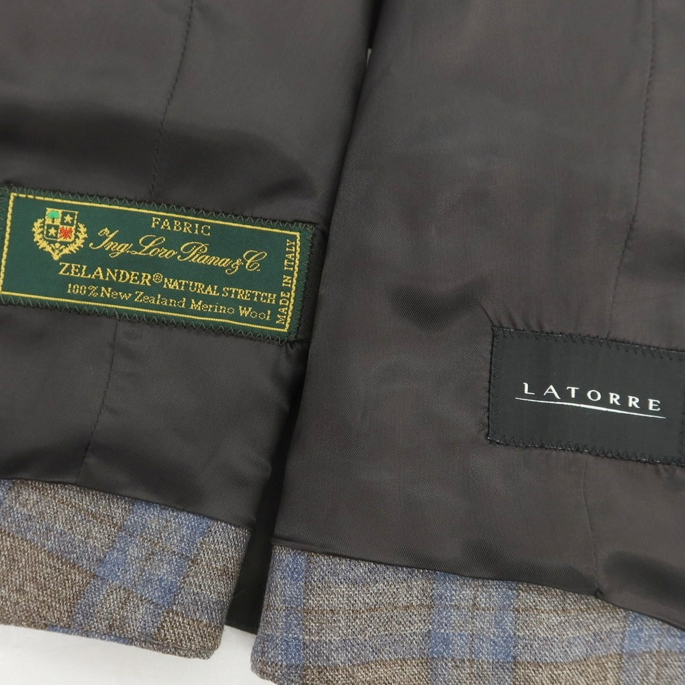 【新品】サルトリア ラトーレ SARTORIA LATORRE ウール チェック ドレス系ジレ グレージュ系xブルー【 50 】【 状態ランクN 】【 メンズ 】