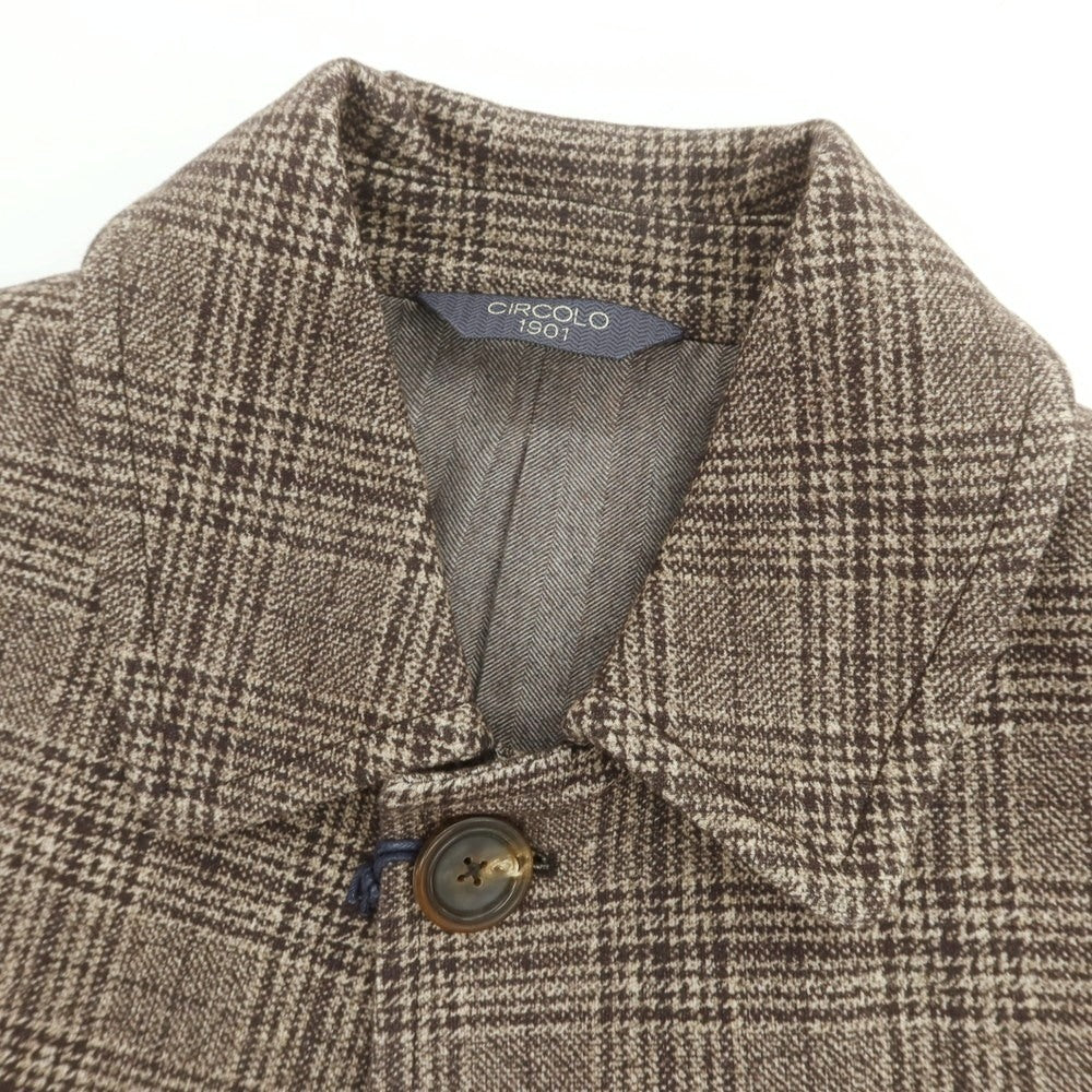 【新品】チルコロ1901 CIRCOLO 1901 コットン ジャージー グレンチェック ステンカラーコート ブラウン【 48 】【 状態ランクN 】【 メンズ 】
