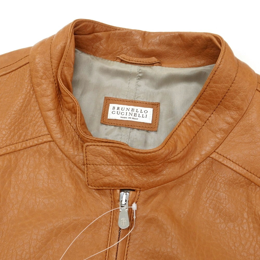 【新品】ブルネロクチネリ Brunello Cucinelli シングルライダース レザーブルゾン ライトブラウン【 M 】【 状態ランクN 】【 メンズ 】