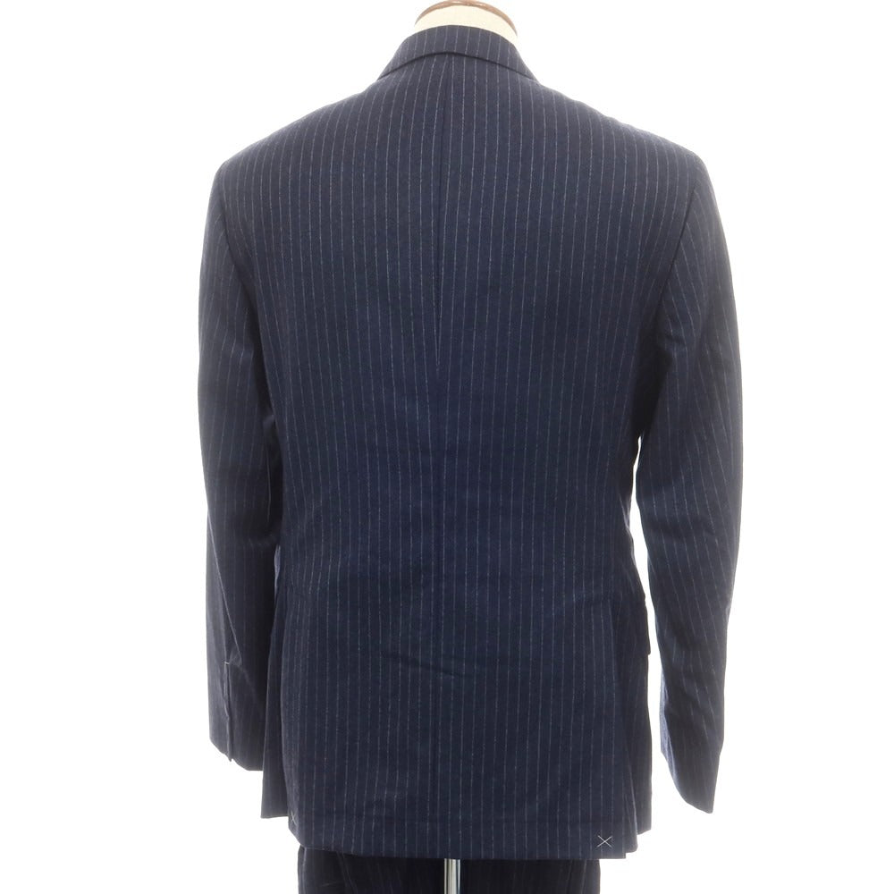 【新品】ブルネロクチネリ Brunello Cucinelli ウール ストライプ 6B ダブルスーツ ネイビーxホワイト【 48 】【 状態ランクN 】【 メンズ 】