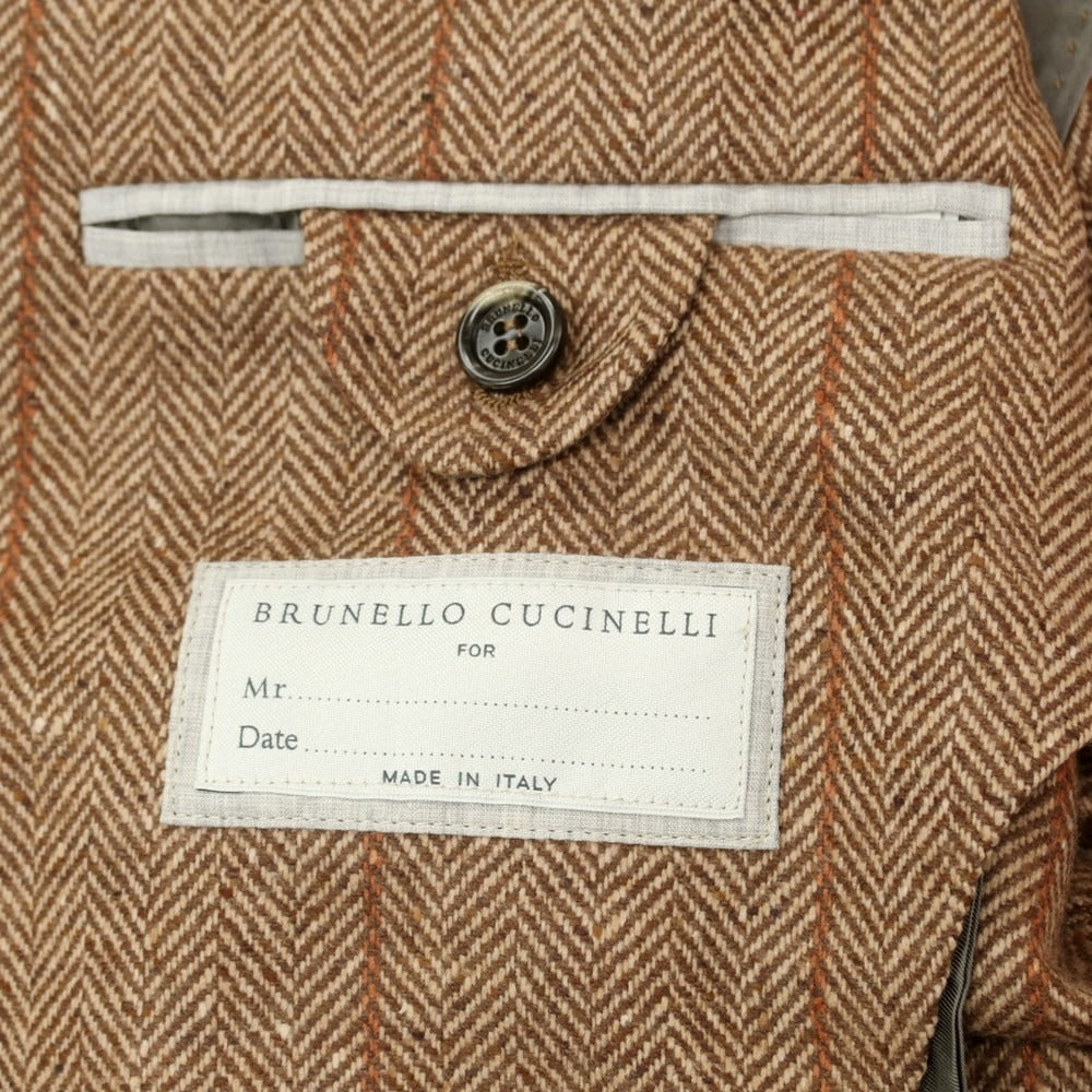 【新品】ブルネロクチネリ Brunello Cucinelli ウールカシミヤ ヘリンボーン テーラードジャケット ベージュ【 44 】【 状態ランクN 】【 メンズ 】