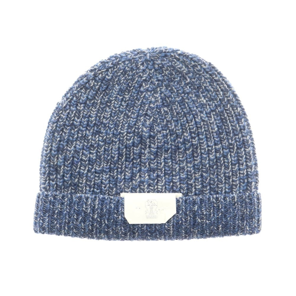 【新品】ブルネロクチネリ Brunello Cucinelli ウールカシミヤ ニットキャップ 帽子 ブルーxホワイト【 L 】【 状態ランクN 】【 メンズ 】