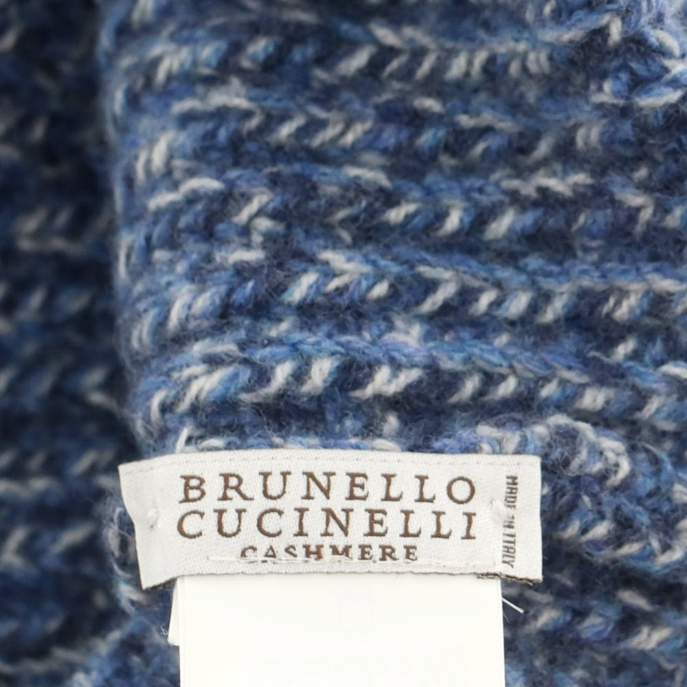 【新品】ブルネロクチネリ Brunello Cucinelli ウールカシミヤ ニットキャップ 帽子 ブルーxホワイト【 L 】【 状態ランクN 】【 メンズ 】