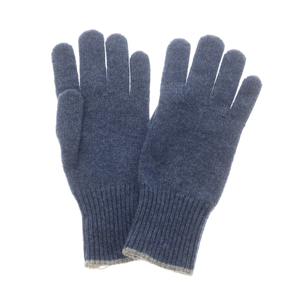 【新品】ブルネロクチネリ Brunello Cucinelli カシミヤ 手袋 ニットグローブ ライトネイビーxグレー【 S(紙タグ表記) 】【 状態ランクN 】【 メンズ 】