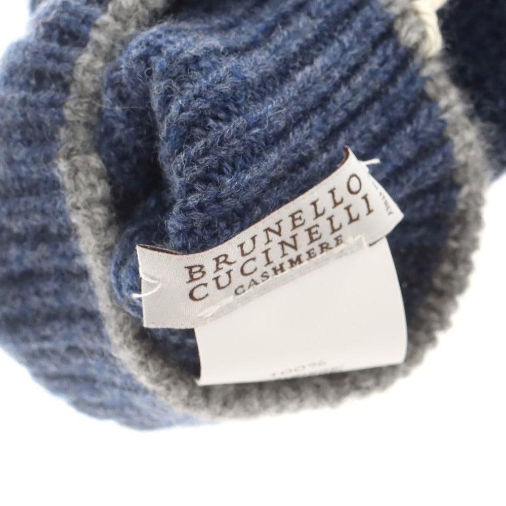 【新品】ブルネロクチネリ Brunello Cucinelli カシミヤ 手袋 ニットグローブ ライトネイビーxグレー【 S(紙タグ表記) 】【 状態ランクN 】【 メンズ 】
