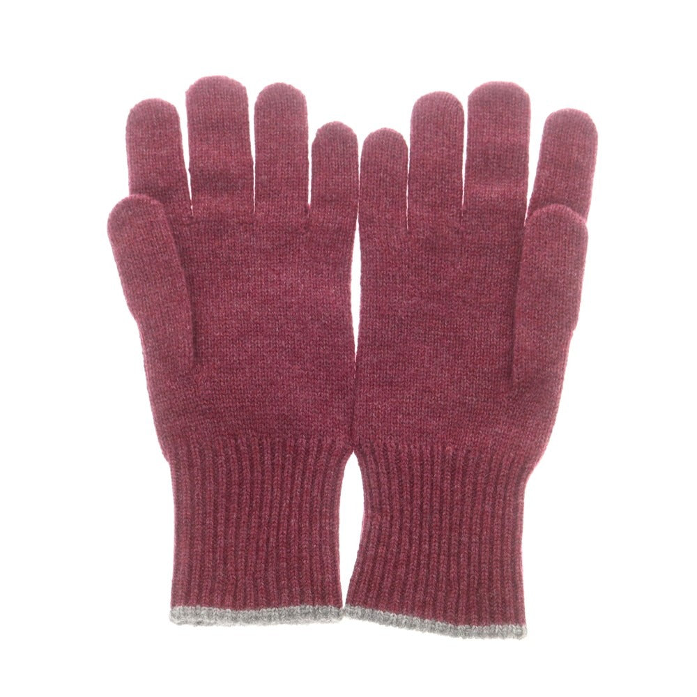 【新品】ブルネロクチネリ Brunello Cucinelli カシミヤ 手袋 ニットグローブ ワインレッドxグレー【 M 】【 状態ランクN 】【 メンズ 】