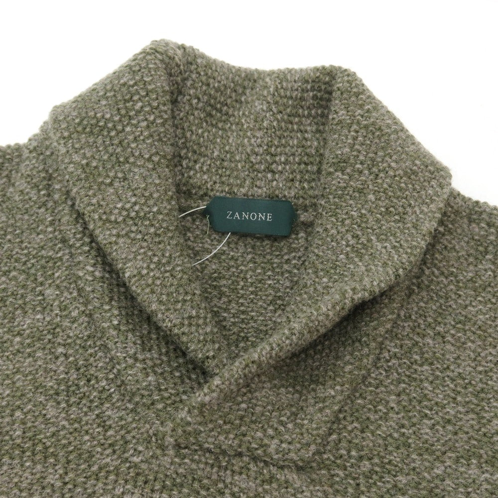 【新品】ザノーネ ZANONE ウール ショールカラー プルオーバーニット オリーブxグレー【 46 】【 状態ランクN 】【 メンズ 】