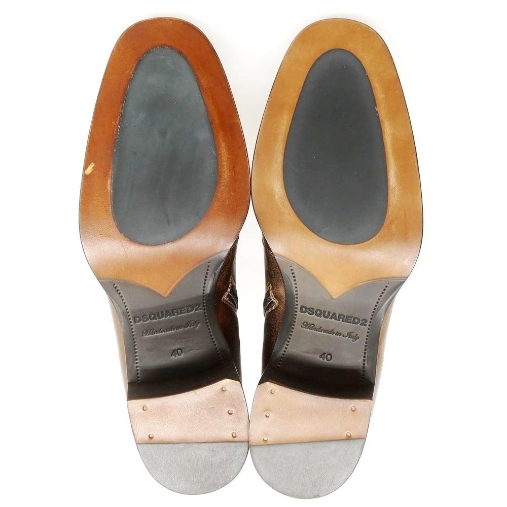 【新品】ディースクエアード DSQUARED2 レザー サイドジップブーツ メタリックブラウン【 40 】【 状態ランクN 】【 メンズ 】