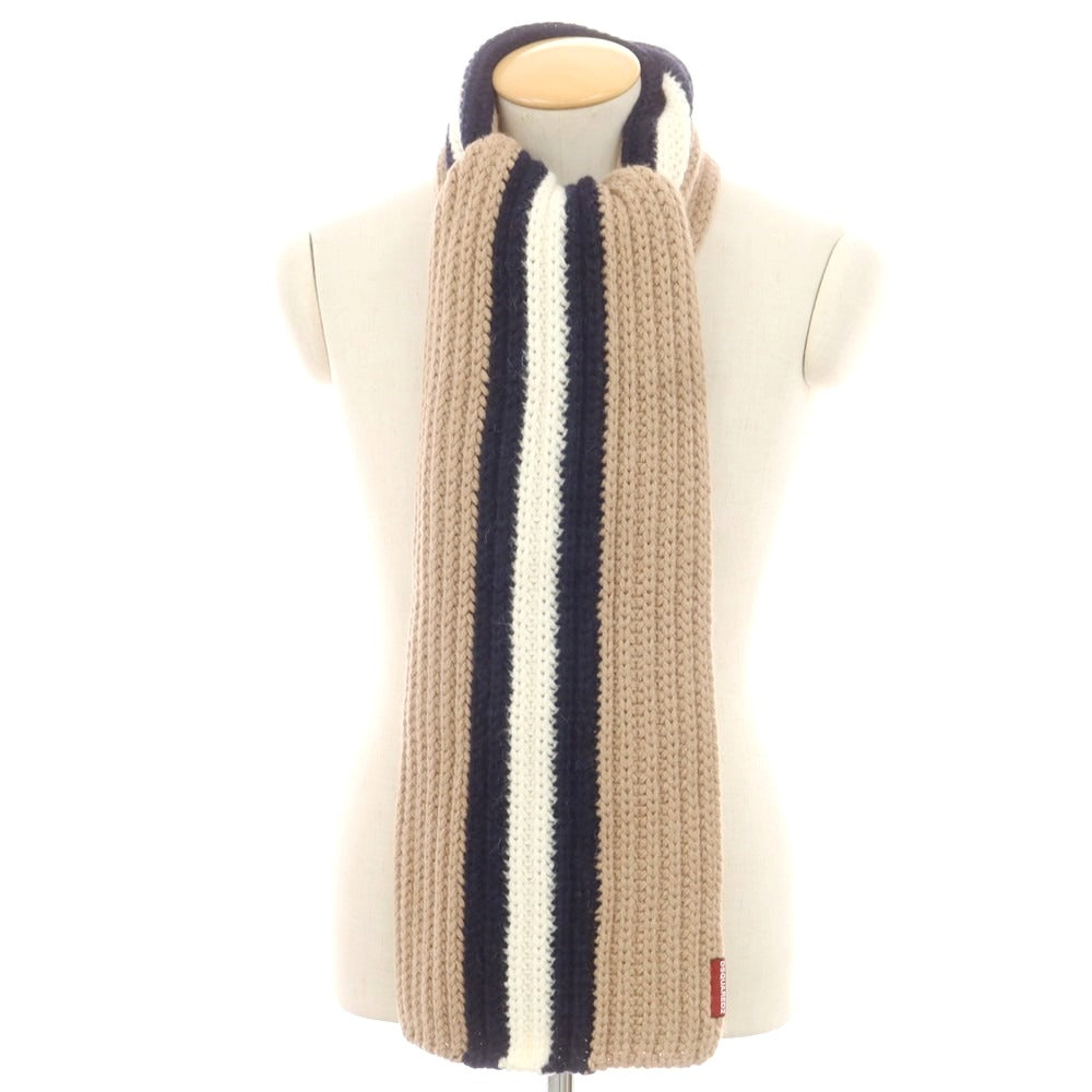 【新品】ディースクエアード DSQUARED2 ローゲージニット マフラー ベージュxネイビー【 状態ランクN 】【 メンズ 】