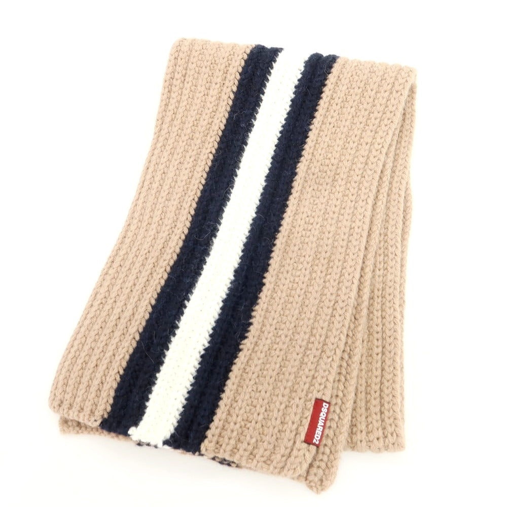 【新品】ディースクエアード DSQUARED2 ローゲージニット マフラー ベージュxネイビー【 状態ランクN 】【 メンズ 】