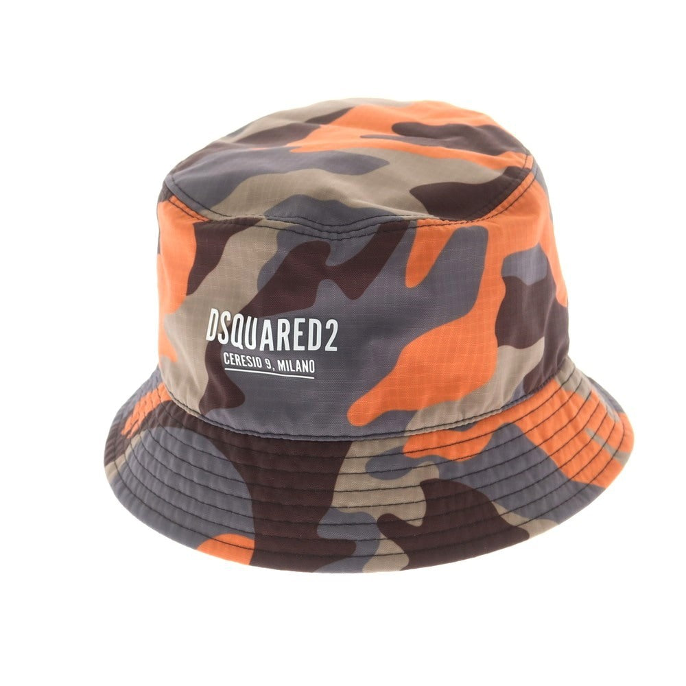 【新品】ディースクエアード DSQUARED2 ナイロン カモフラ バケットハット グレーxオレンジ【 M 】【 状態ランクN 】【 メンズ 】