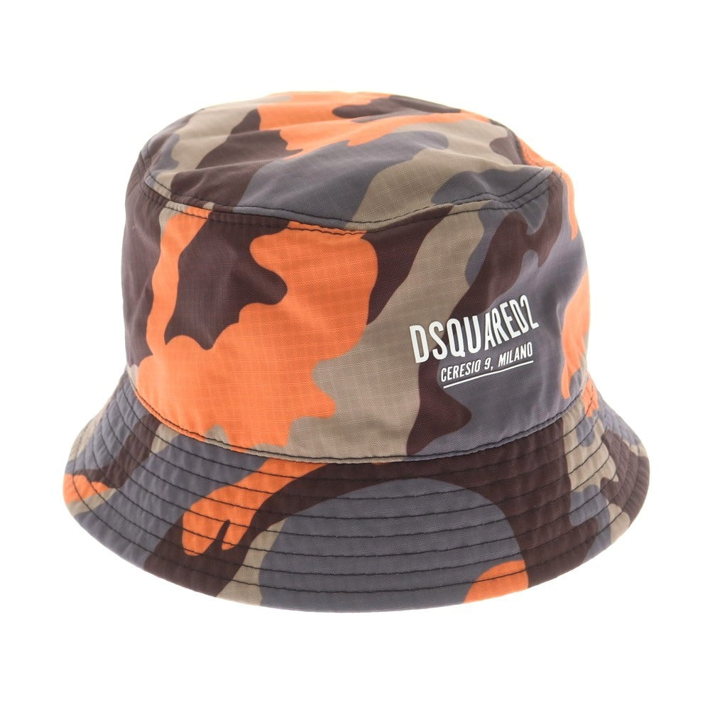 【新品】ディースクエアード DSQUARED2 ナイロン カモフラ バケットハット グレーxオレンジ【 M 】【 状態ランクN 】【 メンズ 】
