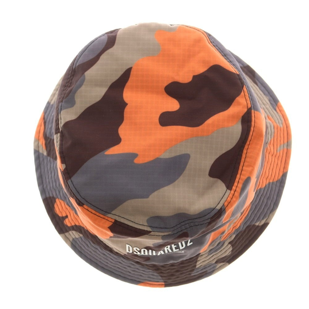 【新品】ディースクエアード DSQUARED2 ナイロン カモフラ バケットハット グレーxオレンジ【 M 】【 状態ランクN 】【 メンズ 】