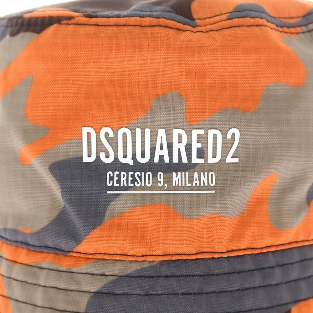 【新品】ディースクエアード DSQUARED2 ナイロン カモフラ バケットハット グレーxオレンジ【 M 】【 状態ランクN 】【 メンズ 】