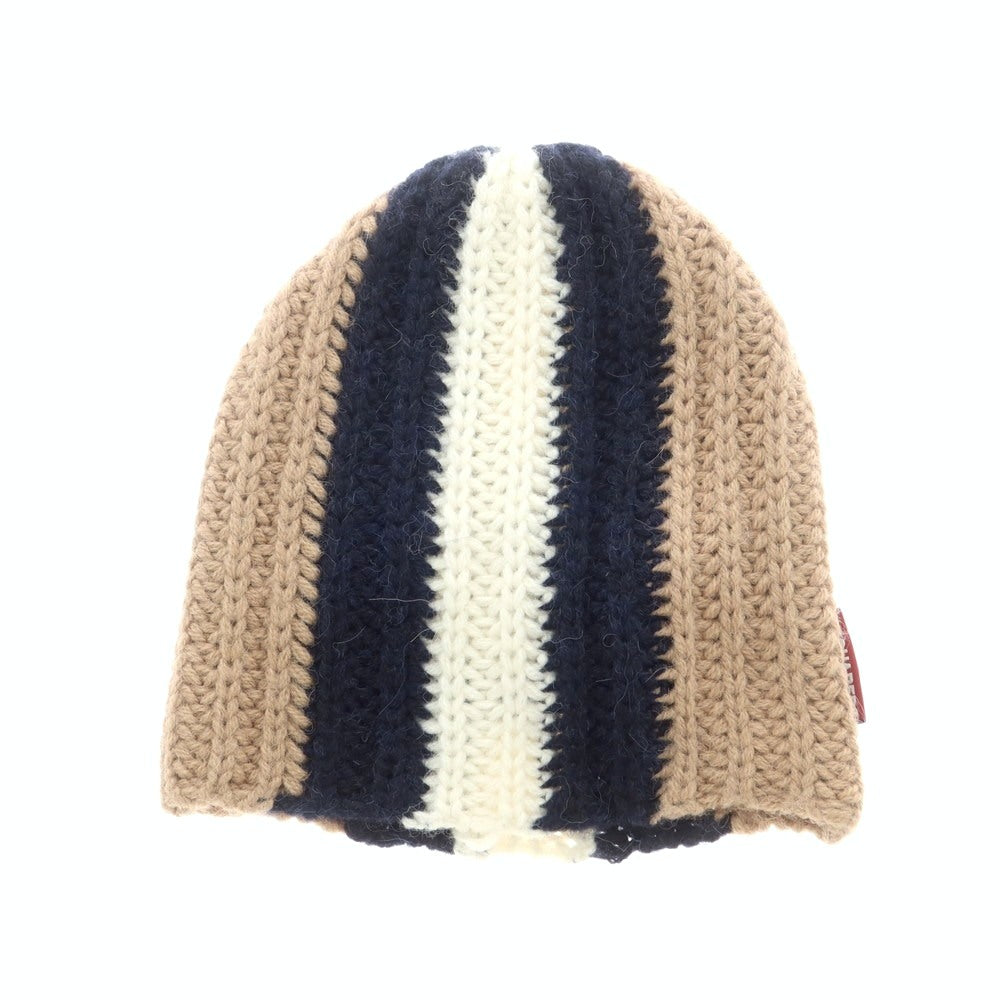 【新品】ディースクエアード DSQUARED2 アクリルアルパカウール ビーニー ニットキャップ ベージュxネイビー【 UNI 】【 状態ランクN 】【 メンズ 】